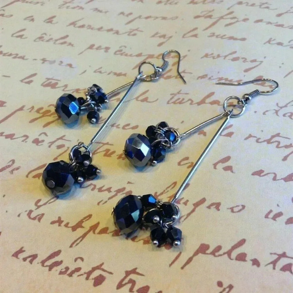 Handcrafted Black Faceted Czech Crystal 80mm Long - Picture 3 of 4